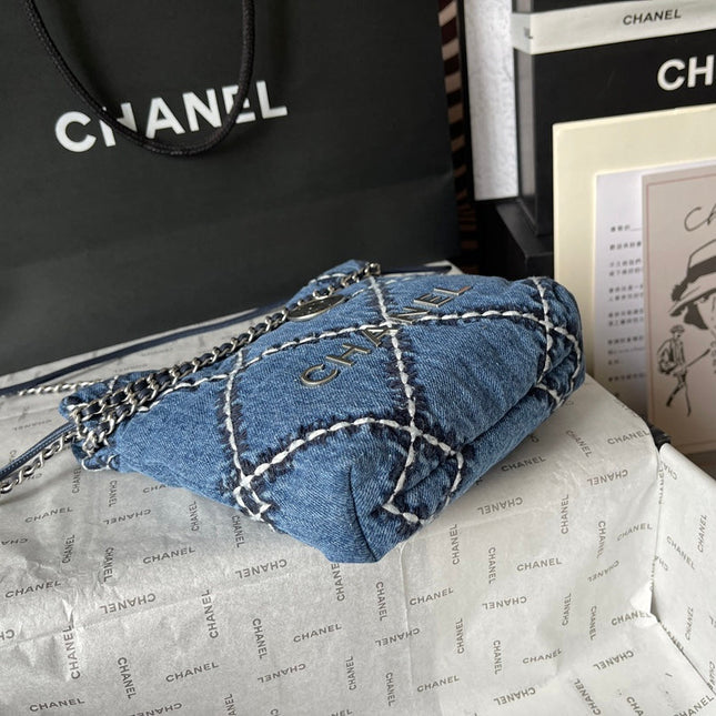 CC MINI 20 CROSSBODY BAG IN BLUE DENIM WITH CHAIN