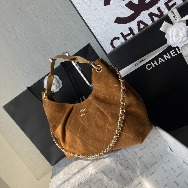 CHANEL 25S HOBO BAG 33 IN BROWN SUEDE GOLD HARDWARE