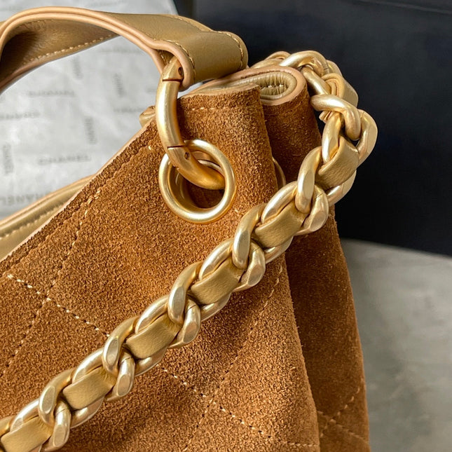 CHANEL 25S HOBO BAG 33 IN BROWN SUEDE GOLD HARDWARE