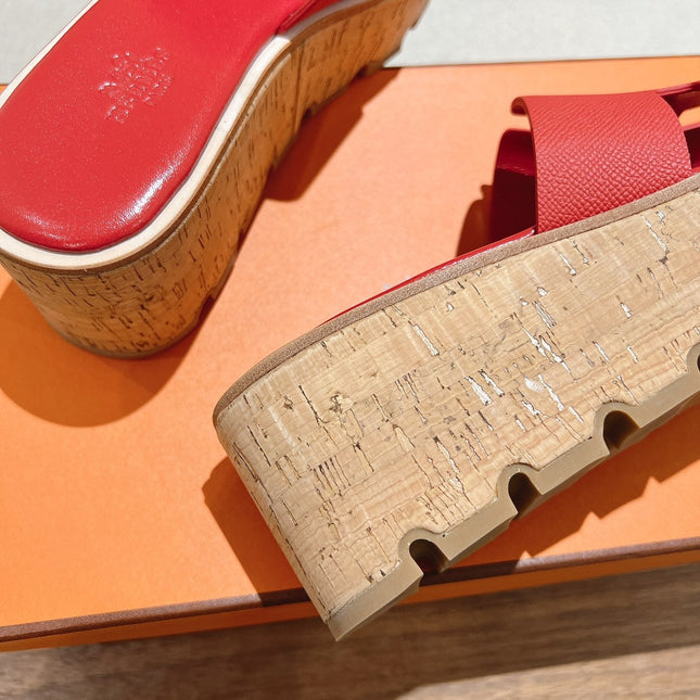 HM 25S HIGH WEDGE SANDALS IN RED LAMBSKIN STYLE 35