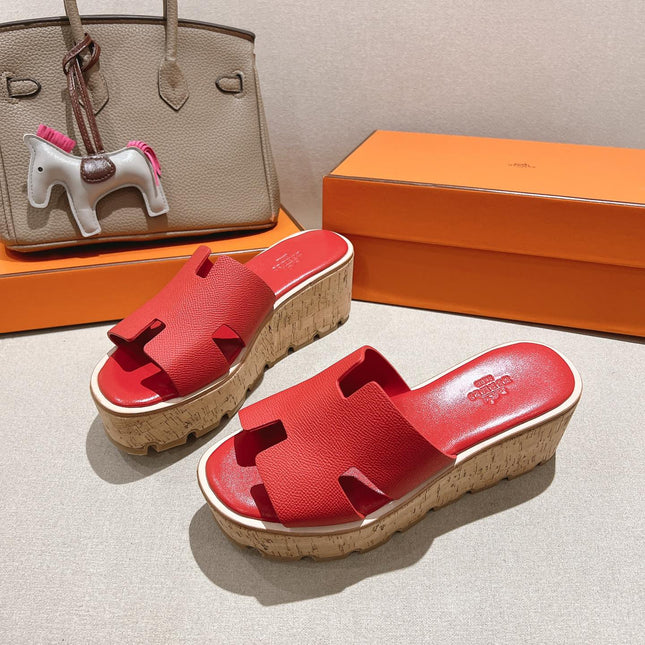 HM 25S HIGH WEDGE SANDALS IN RED LAMBSKIN STYLE 35