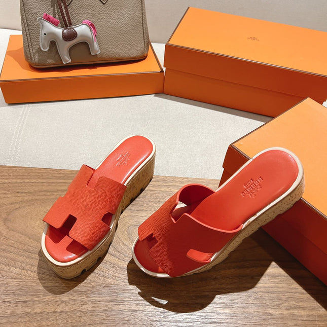 HM 25S HIGH WEDGE SANDALS IN DARK ORANGE LAMBSKIN STYLE 33