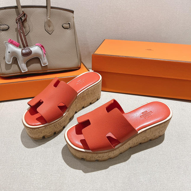 HM 25S HIGH WEDGE SANDALS IN DARK ORANGE LAMBSKIN STYLE 33