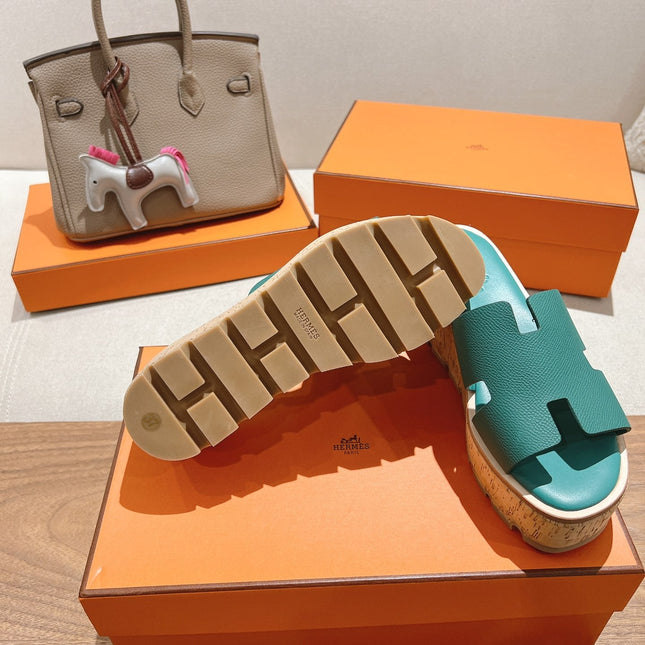 HM 25S HIGH WEDGE SANDALS IN PASTEL SEA GREEN LAMBSKIN STYLE 30