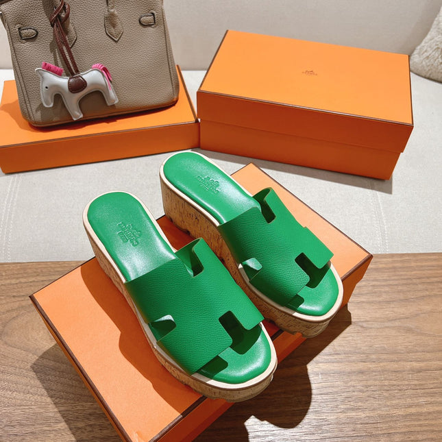 HM 25S HIGH WEDGE SANDALS IN GREEN LAMBSKIN STYLE 25
