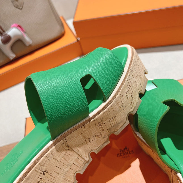 HM 25S HIGH WEDGE SANDALS IN GREEN LAMBSKIN STYLE 25