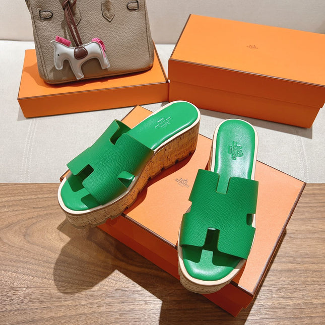 HM 25S HIGH WEDGE SANDALS IN GREEN LAMBSKIN STYLE 25