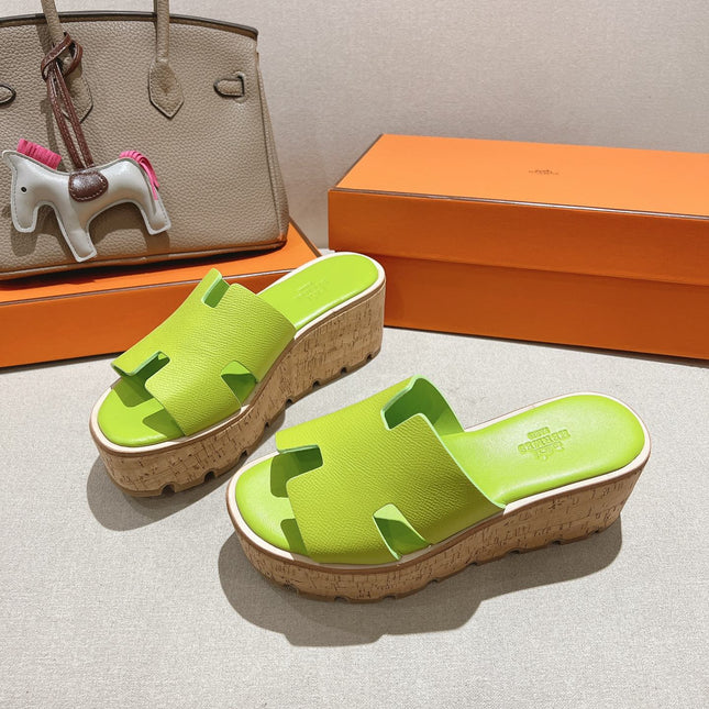 HM 25S HIGH WEDGE SANDALS IN SPRING GREEN LAMBSKIN STYLE 22