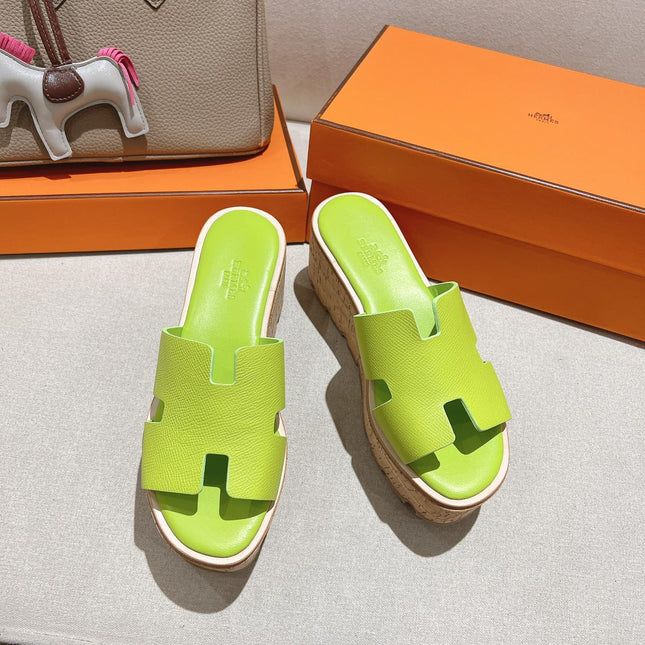 HM 25S HIGH WEDGE SANDALS IN SPRING GREEN LAMBSKIN STYLE 22