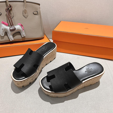 HM 25S HIGH WEDGE SANDALS IN BLACK LAMBSKIN STYLE 23