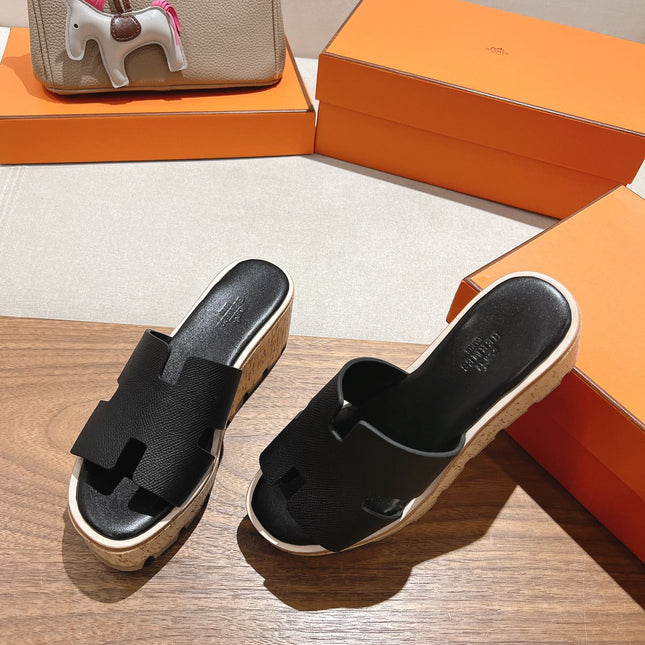 HM 25S HIGH WEDGE SANDALS IN BLACK LAMBSKIN STYLE 23