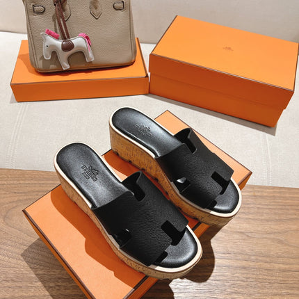 HM 25S HIGH WEDGE SANDALS IN BLACK LAMBSKIN STYLE 23