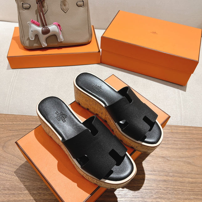HM 25S HIGH WEDGE SANDALS IN BLACK LAMBSKIN STYLE 23