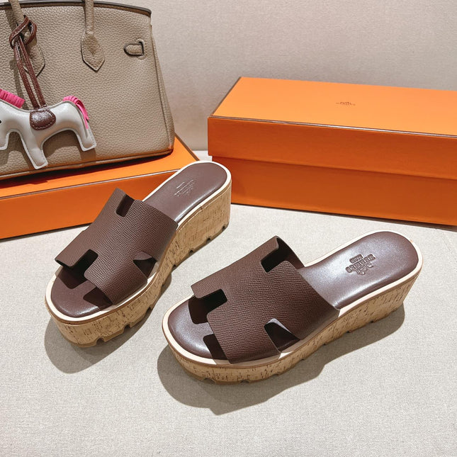 HM 25S HIGH WEDGE SANDALS IN DUSTY ROSE BROWN LAMBSKIN STYLE 19