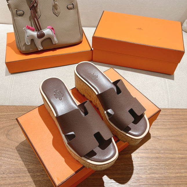 HM 25S HIGH WEDGE SANDALS IN DUSTY ROSE BROWN LAMBSKIN STYLE 19