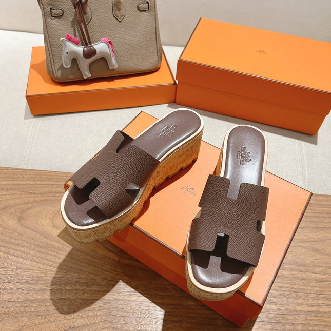 HM 25S HIGH WEDGE SANDALS IN DUSTY ROSE BROWN LAMBSKIN STYLE 19