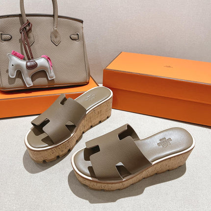 HM 25S HIGH WEDGE SANDALS IN MOCHA BROWN LAMBSKIN STYLE 15