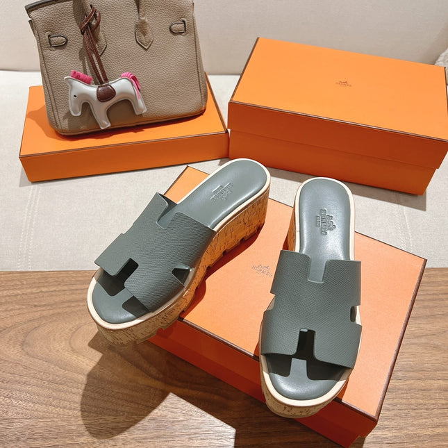 HM 25S HIGH WEDGE SANDALS IN GREY LAMBSKIN STYLE 7