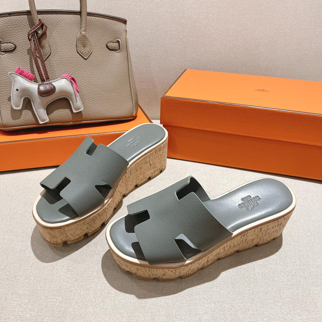 HM 25S HIGH WEDGE SANDALS IN GREY LAMBSKIN STYLE 7
