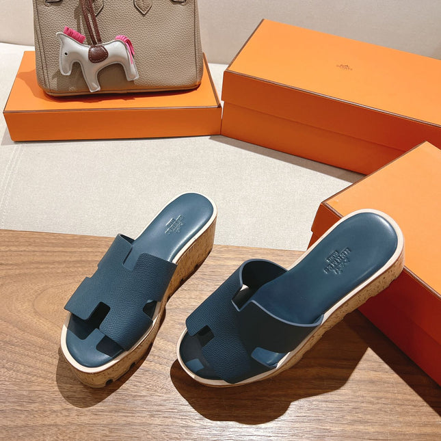 HM 25S HIGH WEDGE SANDALS IN DEEP SLATE BLUE LAMBSKIN STYLE 16