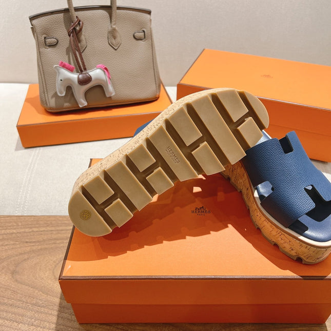 HM 25S HIGH WEDGE SANDALS IN DARK STEEL BLUE LAMBSKIN STYLE 18