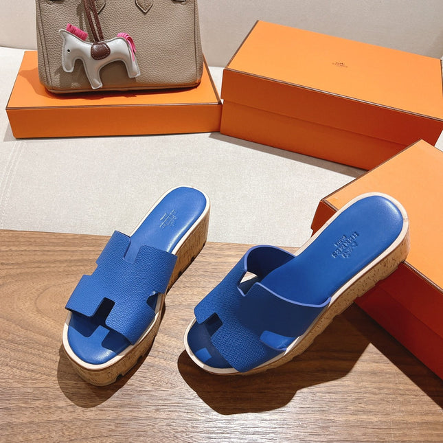 HM 25S HIGH WEDGE SANDALS IN COBALT BLUE LAMBSKIN STYLE 20