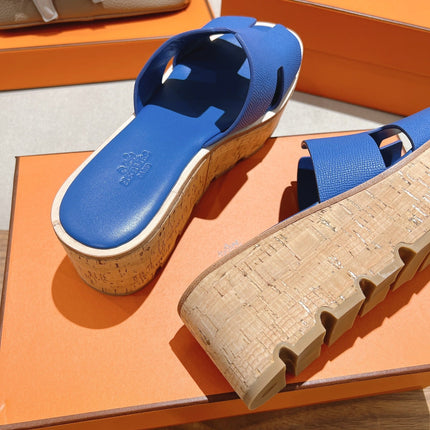 HM 25S HIGH WEDGE SANDALS IN COBALT BLUE LAMBSKIN STYLE 20