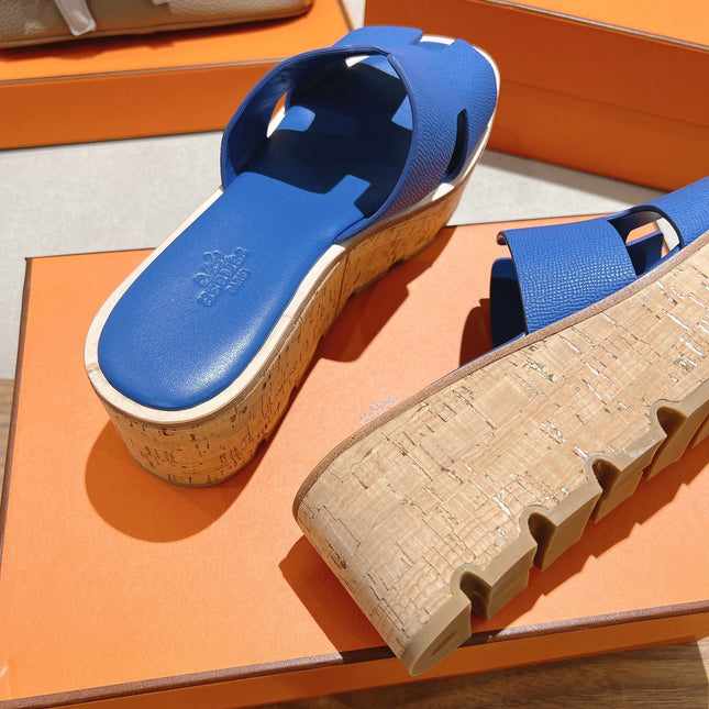 HM 25S HIGH WEDGE SANDALS IN COBALT BLUE LAMBSKIN STYLE 20