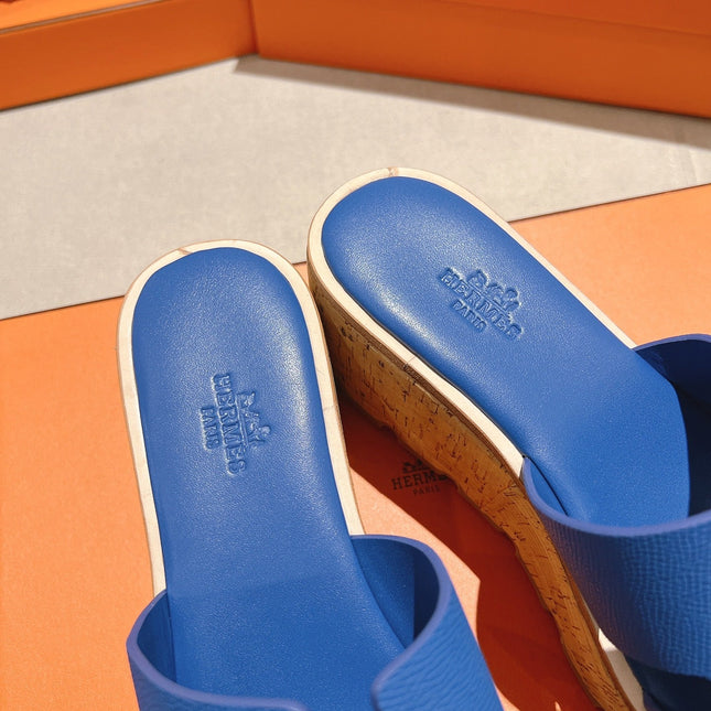 HM 25S HIGH WEDGE SANDALS IN COBALT BLUE LAMBSKIN STYLE 20