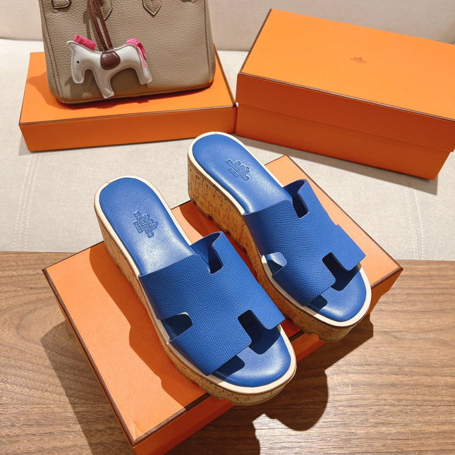 HM 25S HIGH WEDGE SANDALS IN COBALT BLUE LAMBSKIN STYLE 20