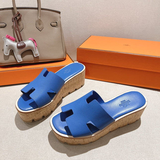 HM 25S HIGH WEDGE SANDALS IN COBALT BLUE LAMBSKIN STYLE 20