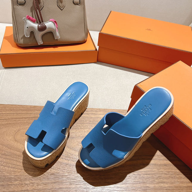 HM 25S HIGH WEDGE SANDALS IN BLUE LAMBSKIN STYLE 14
