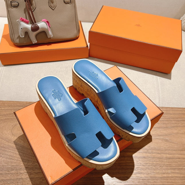 HM 25S HIGH WEDGE SANDALS IN BLUE LAMBSKIN STYLE 14