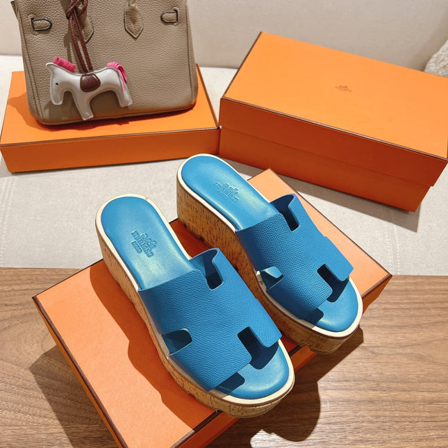 HM 25S HIGH WEDGE SANDALS IN BLUE LAMBSKIN STYLE 12