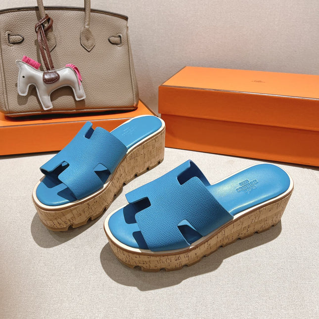 HM 25S HIGH WEDGE SANDALS IN BLUE LAMBSKIN STYLE 12