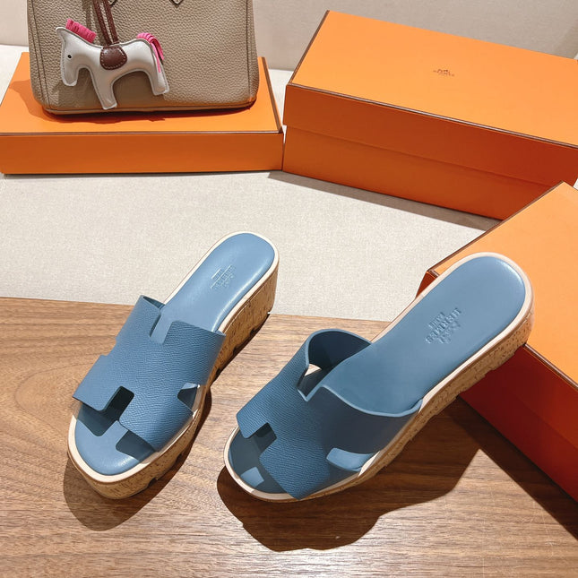 HM 25S HIGH WEDGE SANDALS IN BLUE LAMBSKIN STYLE 10