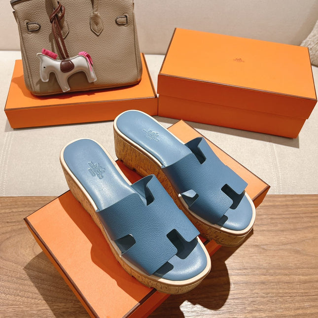 HM 25S HIGH WEDGE SANDALS IN BLUE LAMBSKIN STYLE 10