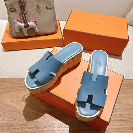 HM 25S HIGH WEDGE SANDALS IN BLUE LAMBSKIN STYLE 10