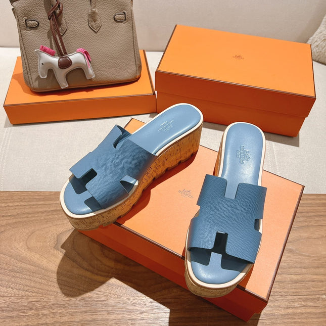 HM 25S HIGH WEDGE SANDALS IN BLUE LAMBSKIN STYLE 10