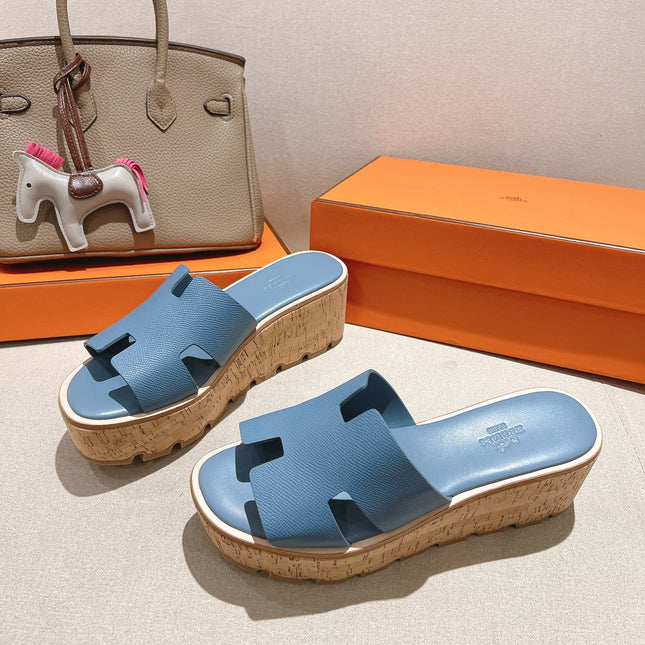 HM 25S HIGH WEDGE SANDALS IN BLUE LAMBSKIN STYLE 10