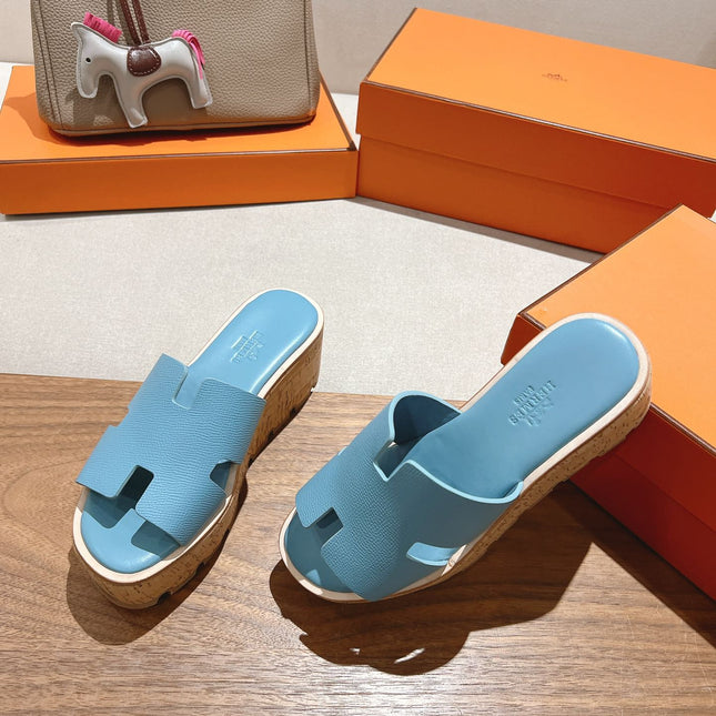 HM 25S HIGH WEDGE SANDALS IN SKY BLUE LAMBSKIN STYLE 8