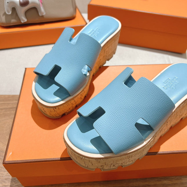 HM 25S HIGH WEDGE SANDALS IN SKY BLUE LAMBSKIN STYLE 8