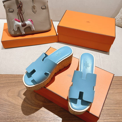 HM 25S HIGH WEDGE SANDALS IN SKY BLUE LAMBSKIN STYLE 8