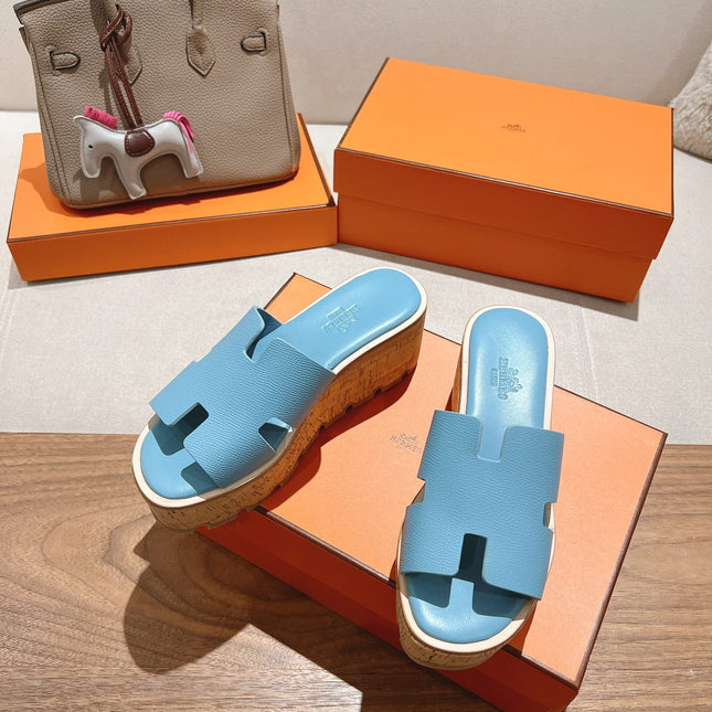 HM 25S HIGH WEDGE SANDALS IN SKY BLUE LAMBSKIN STYLE 8