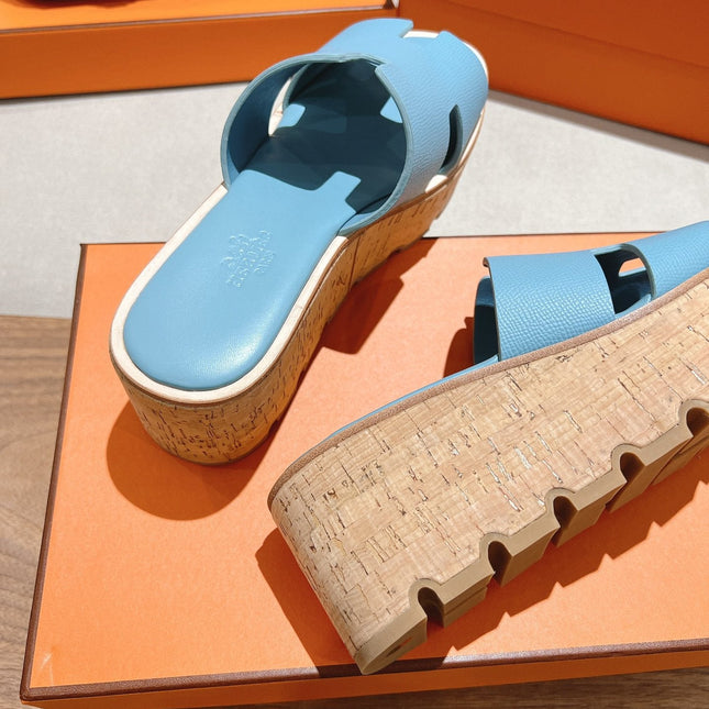 HM 25S HIGH WEDGE SANDALS IN SKY BLUE LAMBSKIN STYLE 8