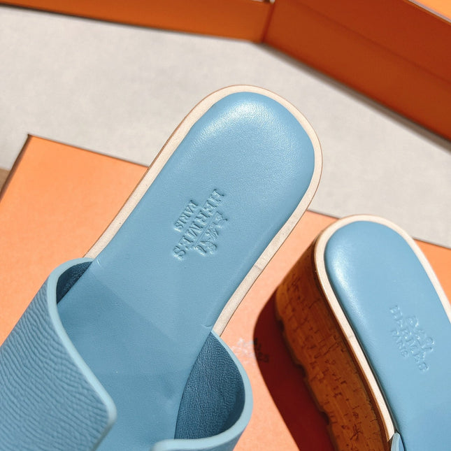 HM 25S HIGH WEDGE SANDALS IN SKY BLUE LAMBSKIN STYLE 8