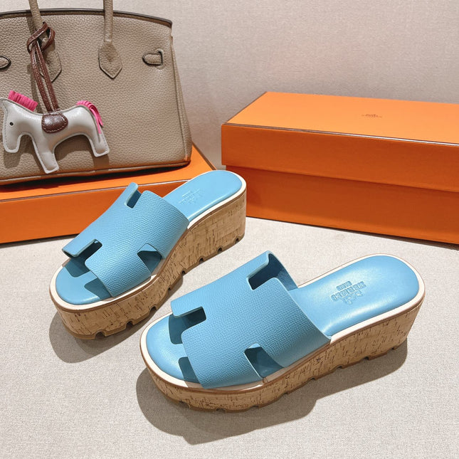 HM 25S HIGH WEDGE SANDALS IN SKY BLUE LAMBSKIN STYLE 8