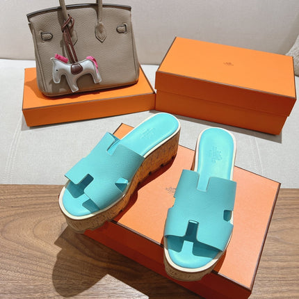 HM 25S HIGH WEDGE SANDALS IN LIGHT MINT BLUE LAMBSKIN STYLE 5