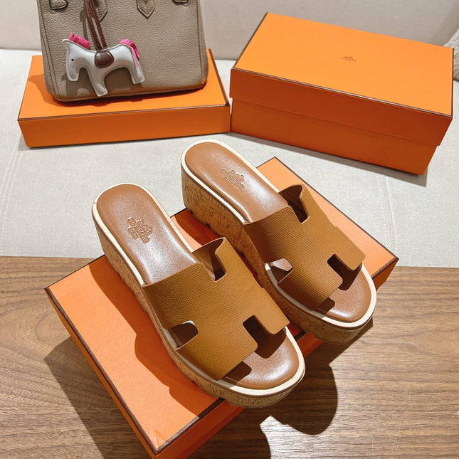 HM 25S HIGH WEDGE SANDALS IN BROWN LAMBSKIN STYLE 6