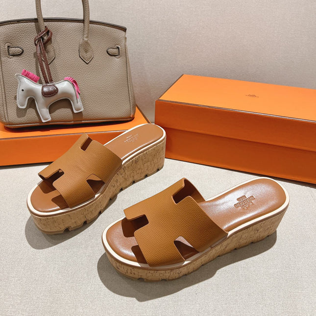 HM 25S HIGH WEDGE SANDALS IN BROWN LAMBSKIN STYLE 6